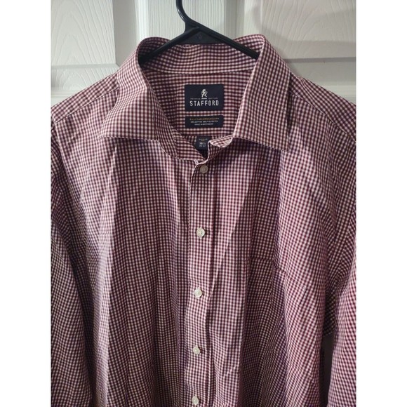 Stafford Shirt Size 16 1/2 Regular Fit Burgundy And White Plaid Long Sleeve... - Picture 3 of 8